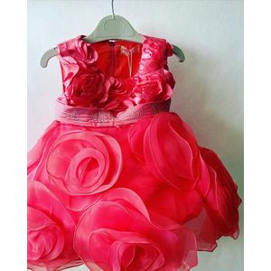 baby meisjes jurk - prinsessenjurk - roze tule kralen - party jurk - Feestjurk - Maat - 128