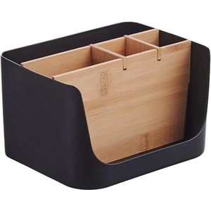 Bamboo Desk Organiser with 5 Compartments - U-Shape Black