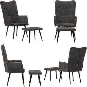 vidaXL Fauteuil met voetenbank vintage stijl canvas zwart - Fauteuil - Fauteuils - Armstoel - Zetel