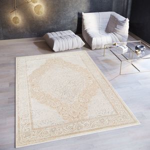 Tapiso Ares Vloerkleed Beige Laagpolig Woonkamer Gebloemd Oriental Tapijt Maat- 80x150