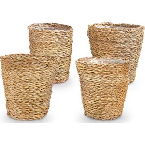 Bloomique - Gevlochten Plantenpot Coco - Set van 4 Potten - Beige - Zeegras - Mand voor Planten - Binnen en Buiten - H13x Ø12