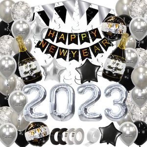 Happy New Year Oud En Nieuw Versiering 2023 Nieuw Jaar Feest Artikelen Zilveren Decoratie Helium Ballonnen Zilver – 72 Stuks