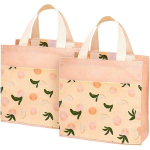 Stoffen tassen klein met handgrepen, 2 stuks opvouwbare boodschappentas gerecyclede tas katoenen tas draagtassen voor vrouwen, kinderen, meisjes, 22 cm x 22 cm (gele citroen)