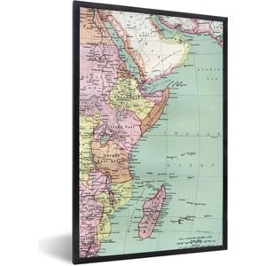 Fotolijst incl. Poster - Wereldkaart - Vintage - Afrika - 80x120 cm - Posterlijst