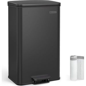 FurnStar - Pedaalemmer - Keukenbak - Vuilnisbak van 40 liter (10,5 gallon) - Grote opstapbak met deksel - Staal, Soft Close - Inclusief 15 binnenzakken - zwart