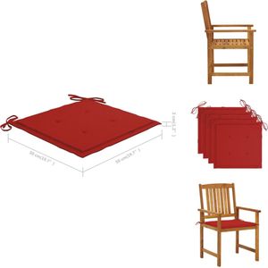 vidaXL Buitenstoelen - Gelat hout - Massief acaciahout - Rode kussens - Afmetingen 61 x 57 x 92 cm - Set van 4 stoelen met kussens - Montage vereist - Tuinstoel