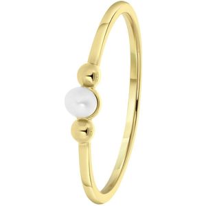 Lucardi Dames Goldplated ring zoetwaterparel - Ring - Moederdag Cadeautje - Echt Zilver - Goudkleurig