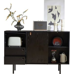 Koopiez Dressoir - Zwart - Modern Dressoir - Ladekast - 2 Lades - 2 Schuifdeuren - Zonder Handgrepen