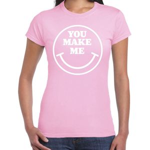 Bellatio Decorations Verkleed shirt dames - you make me - smiley - lichtroze - carnaval - foute party - feest XL