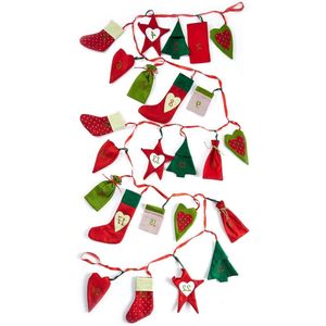 Adventskalender om te vullen en op te hangen - Vilten kerstmotieven rood groen