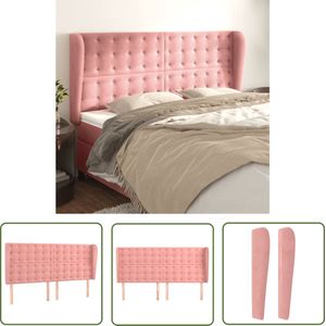 The Living Store Hoofdbord met randen 183x23x118/128 cm fluweel roze - Hoofd Bord - Velvet - Roze - Beddecoratie - Hoofdkussen