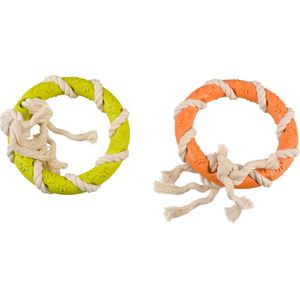 Duvoplus - Speelgoed Voor Dieren - Hond - Eco Rubber Ring Bamboe/rijst + Katoen 12,5x12,5x3,2cm Gemengde Kleuren - 1st