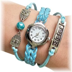Fako® - Armband Horloge - Multi Uiltjes Sister - Lichtblauw