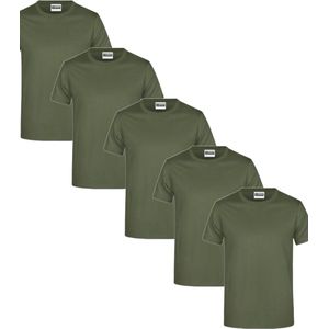 James & Nicholson 5 Pack Olive T-Shirts Heren, 100% Katoen Ronde Hals, Ondershirts Maat XL