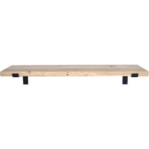 GoudmetHout Massief Eiken Wandplank - 40x30 cm - Industriële Plankdragers L-vorm - Staal - Mat Zwart