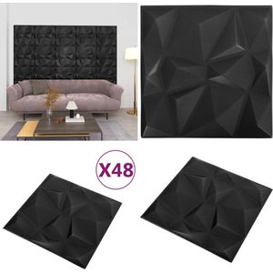 vidaXL 48 st Wandpanelen 3D 12 m² 50x50 cm diamantzwart - Wandpaneel - Wandpanelen - 3D-wandbehang - 3D-wandpaneel