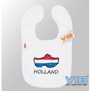 VIB® - Slabbetje Luxe velours - Holland met Klompen (Wit) - Babykleertjes - Baby cadeau