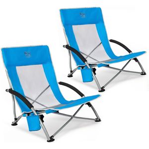 Strandstoel, inklapbaar, licht, campingstoel, opvouwbaar, met lage stoelpoten, ademende rugleuning van netstof, blauw, 135 kg belastbaar