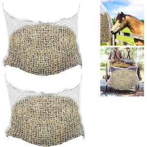 Hooinet Voerstation 2x Slow feeder - voor paarden hooizak - 3 cm maaswijdte - Wit - 120 x 90 cm