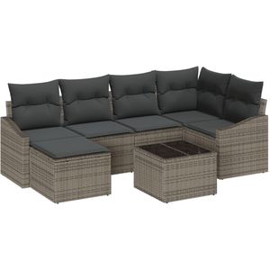 vidaXL - Tuin - Eettafel - Set - Set - van - 7 - Grijs - Rattan - Buiten - Sofa