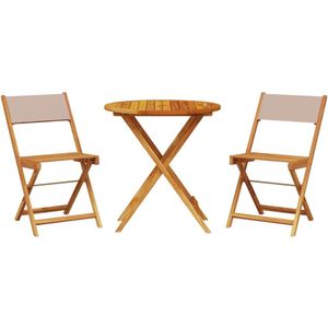 vidaXL Bistroset - Bistrosets - Loungeset - Tuinset - 3-delige Bistroset stof en massief hout taupe
