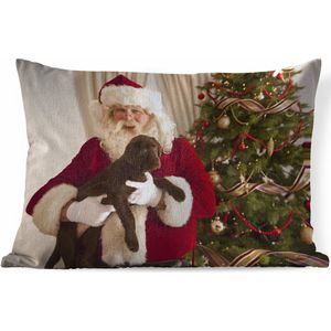Sierkussens - Kussen - De kerstman met een bruine hond in zijn handen - 60x40 cm - Kussen van katoen
