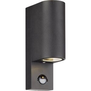 Olucia Corina - Moderne Buiten wandlamp met bewegingssensor - Aluminium - Zwart