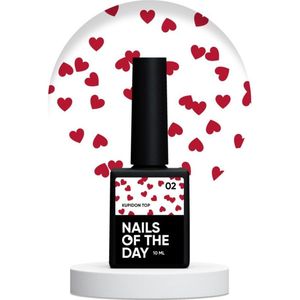 NAILSOFTHEDAY Kupidon top 02 - top met bordeauxrode hartjes zonder plaklaag, 10 ml