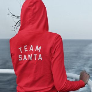 Kerst Hoodie Rood Team Santa Text Back - Maat L - Kerstkleding voor dames & heren