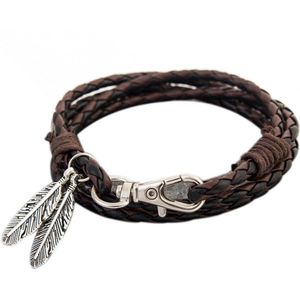 Armband Heren - Bruin Leer met Stalen Hanger - Armbanden Heren Dames - Cadeau voor Man - Mannen Cadeautjes