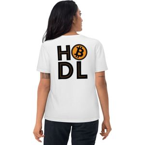 Bitcoin T-shirt - HODL - Rug Print - Unisex - 100% Biologisch Katoen - Kleur Wit - Maat 2XL | Bitcoin cadeau| Crypto cadeau| Bitcoin T-shirt| Crypto T-shirt| Crypto Shirt| Bitcoin Shirt| Bitcoin Merch| Crypto Merch| Bitcoin Kleding