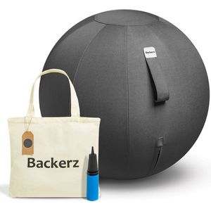Backerz® Zitbal Kantoor en Thuis 75 CM - Luxe Yoga Bal - Zitballen met Hoes - Ergonomische Bureaustoel Bal - Linnen Zwart