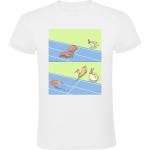 Krab en kreeft Heren T-shirt - hardlopen - startschot - snel - schrikken - schelpdieren - grappig