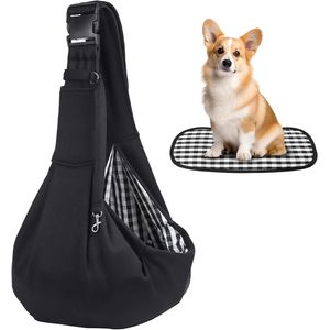 KZQ Handsfree hondendraagtas - Opbergvak - Kleine hondendraagtas met bodemondersteuning - Verstelbare banden - Schouderband met ritsvak - Handsfree huisdierentas - Ideaal voor buitenreizen - Dierenarts - Zwart