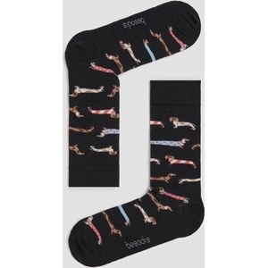 Grappige Sokken Zwart met Teckels in Bio katoen maat 36-40 - Teckels - Zacht - Trendy geschenk - Trendy Cadeau - Verjaardag - Geschenk