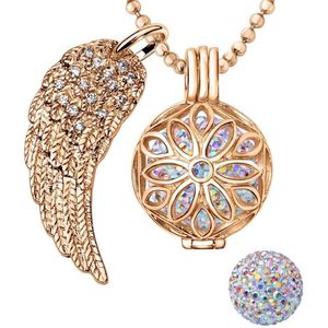 Quiges Engelenroeper 18mm Bolhouder met Ketting 90cm en Bolletje - Dames - Roségoudkleurig Bloem - EBS18134