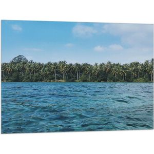 WallClassics - Vlag - Meer langs Bosrand - 100x75 cm Foto op Polyester Vlag