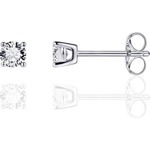 Jewels Inc. - Oorbellen - Oorsteker Solitaire gezet met Zirkonia - 4mmØ - Gerhodineerd Zilver 925