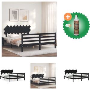 vidaXL Bedframe Grenenhout - Massief Grenenhout - 205.5 x 165.5 x 81 cm - Zwart - Inclusief Lattenbodem en Functioneel Hoofd- en Voeteneinde - Geschikt voor 160 x 200 cm Matras - Montage vereist - Bed - Inclusief Houtreiniger en verfrisser