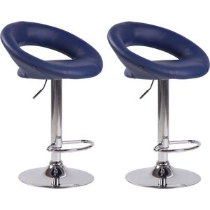 Luxe barkruk Dupa - Blauw chroom - Set van 2 - Zithoogte 60-81 cm - In hoogte verstelbaar - Voor keuken en bar - Met rugleuning - Ergonomisch - Barstoelen leer