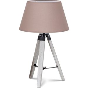 Home Sweet Home tafellamp Largo - tafellamp Hout vintage wit inclusief lampenkap - lampenkap 30/20/17cm - tafellamp hoogte 56 cm - geschikt voor E27 LED lamp - taupe