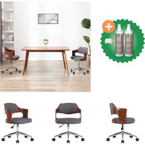 vidaXL Kantoorstoel draaibaar gebogen hout en stof grijs - Bureaustoel - Inclusief Onderhoudsset