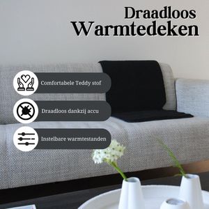 Warmtedeken Draadloos - Oplaadbaar - Stoelverwarming - Elektrische Deken - Infrarood - Teddy zwart