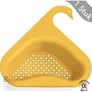 Borvat® - Gootsteen Organizer - Afvoerzeef - Gootsteen Stop - Gootsteen Plug - Gootsteen Bakje - Gootsteen Afvalbakje - Gootsteen Vergiet - Gootsteen Zeef Plastic - Gootsteen Zeefje - Zwaanvorm - Haak 5 CM Doorsnee - Geel