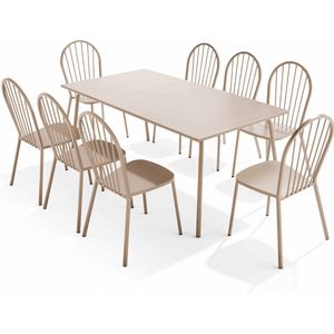 Oviala - Set van tuintafel en 8 stalen bistrostoelen in taupe - Palavas