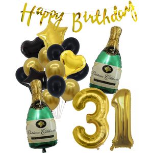 31 Jaar Verjaardag Cijferballon 31 - Feestpakket Snoes Ballonnen Pop The Bottles - Zwart Goud Groen Versiering