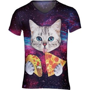 Pizza en taco kat tshirt Maat: L  V-hals