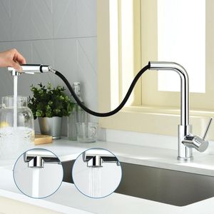 Kraan Keukenkraan Uitschuifbaar Keukenkraan met douche Twee waterstraalsoorten gootsteen spoelbakarmatuur roestvrij staal eenhands keukenspoelbak armatuur 360° draaibaar