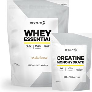 Body & Fit Whey Essential Vanille 2500g + Creatine Monohydraat 500g Bundel - Whey Protein - Proteine Poeder