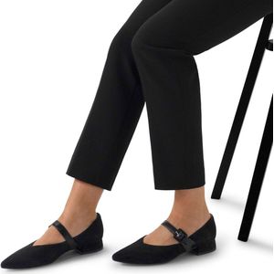 Manfield - Dames - Zwarte suède loafers met gespsluiting - Maat 42